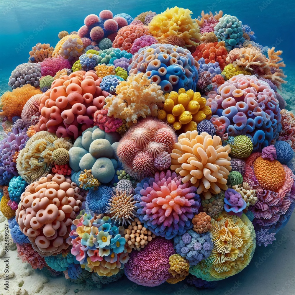 Fototapeta premium colorfull coral reefs form something like a beautiful flower arrangement. close-up style