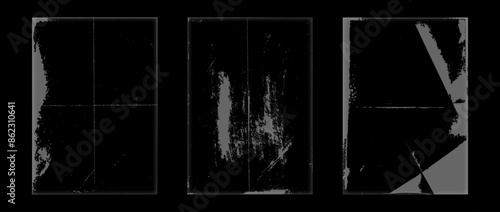 Rough grunge overlay set. Folded wrinkled paper photocopy texture collection. Old worn scratched crumpled background. Dirt grainy scanned wallpaper for poster, cover, frame, banner. Vector pack