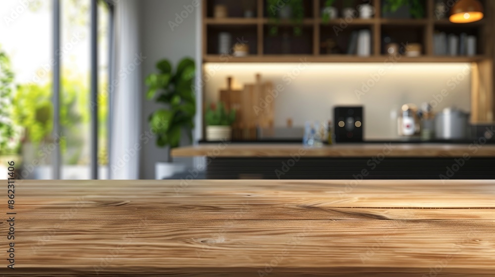 Kitchen interior with blurred desk area Kitchen interior with blurred desk area