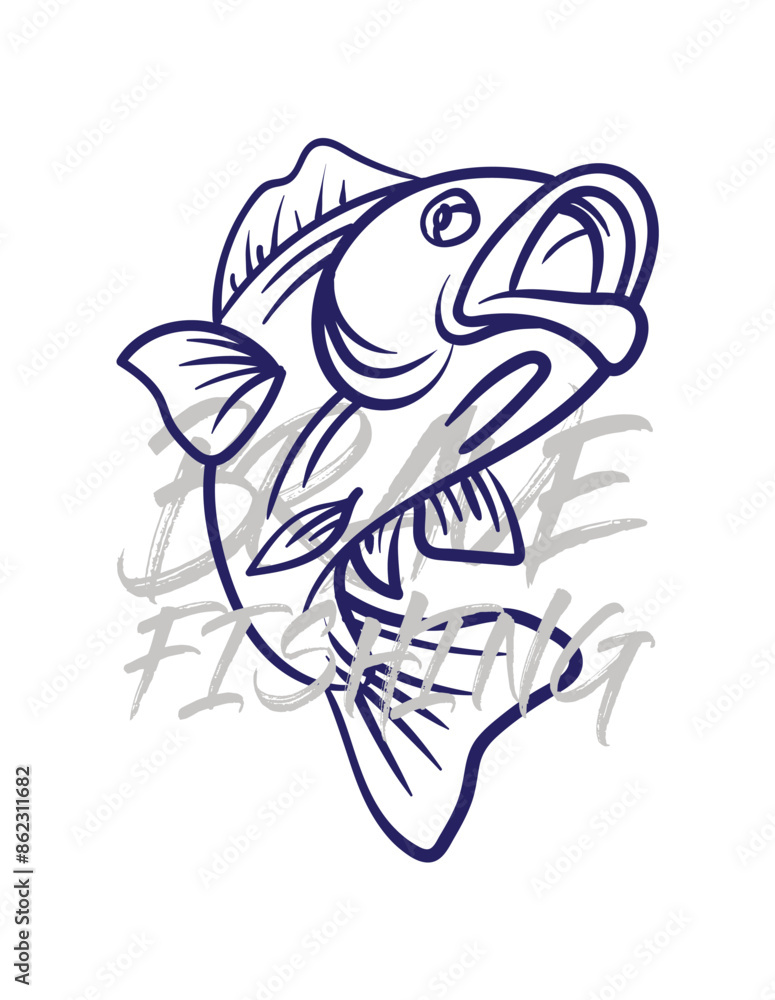 handrawn fishing logo illustration, grunge with text brave and fishing handrawn fishing logo illustration, grunge with text brave and fishing