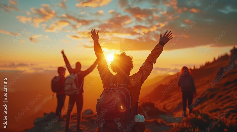 Group of People with Raised Arms Looking at Sunrise Together
Group of People with Raised Arms Looking at Sunrise Together