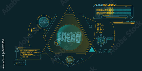 Futuristic HUD interface for processing server data.