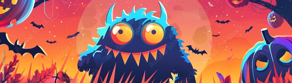 Scary monster flat design front view theme Halloween animation vivid Scary monster flat design front view theme Halloween animation vivid