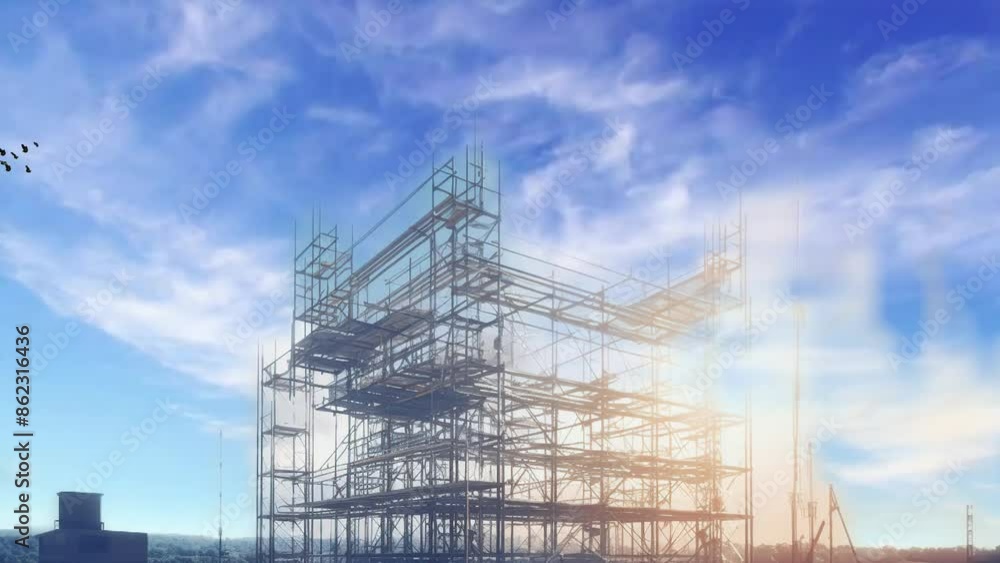 animation of heavy machinery constructing buildings in a metropolitan city. time-lapse video animation. animation of heavy machinery constructing buildings in a metropolitan city. time-lapse video animation.