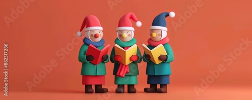 Christmas carolers flat design front view theme tradition 3D render Splitcomplementary color scheme © Naruemon