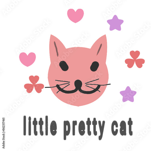 cat with heart, little pretty cat illustration,