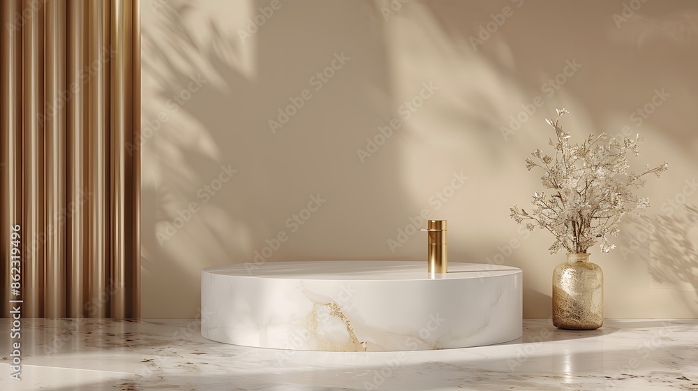 Fototapeta premium Beauty fashion luxury podium backdrop for product display. minimalist gold, marble and white background. 3d render.
