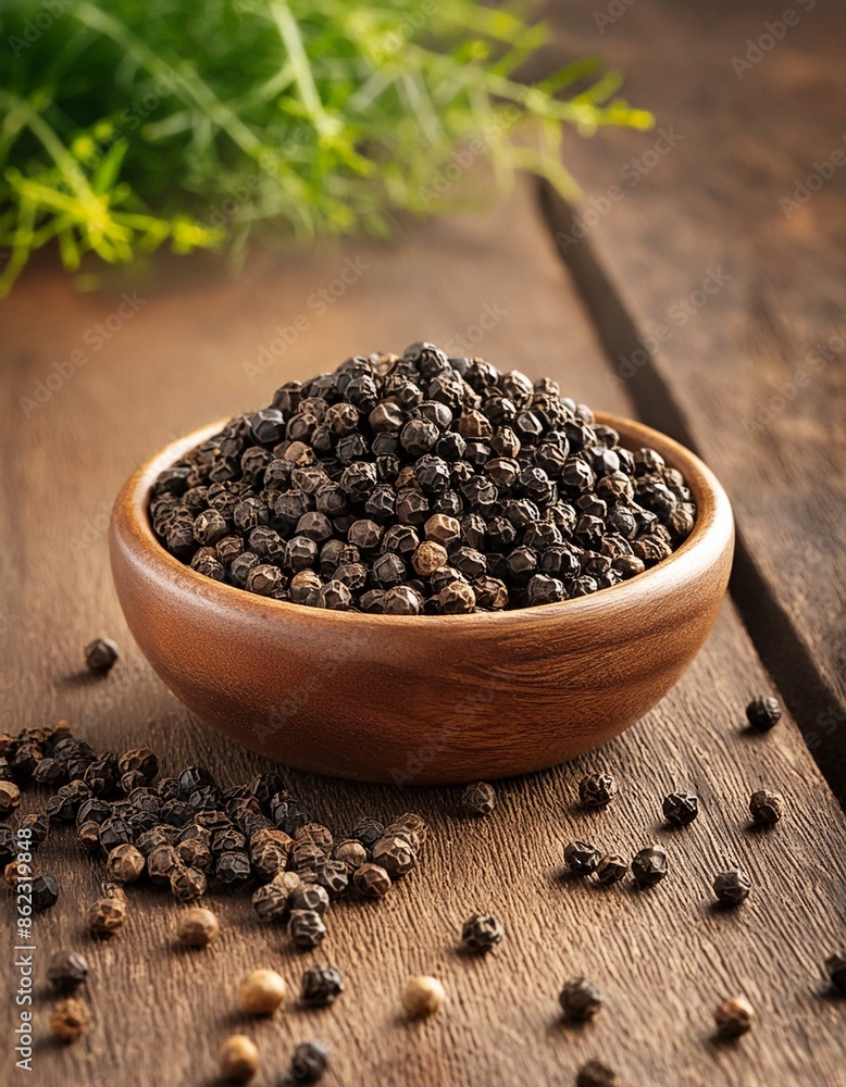 Black pepper or peppercorns in bowl Black pepper or peppercorns in bowl