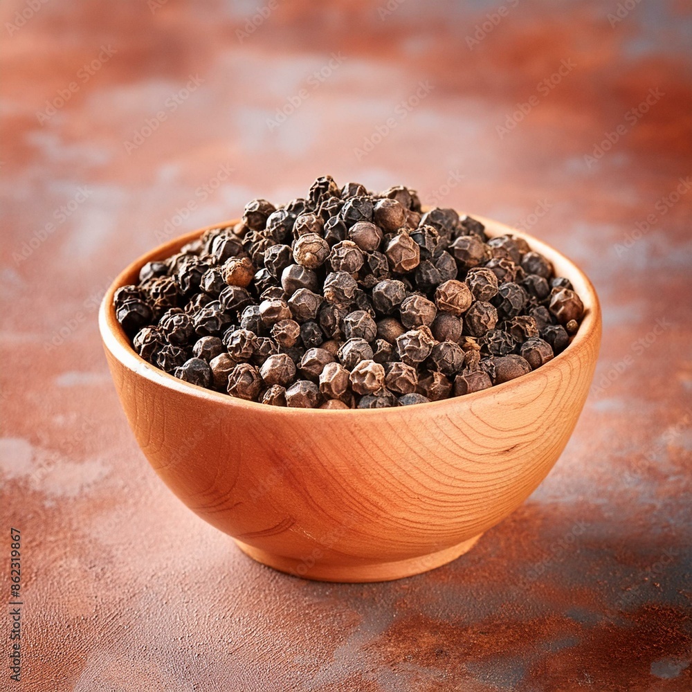 Black pepper or peppercorns in bowl Black pepper or peppercorns in bowl