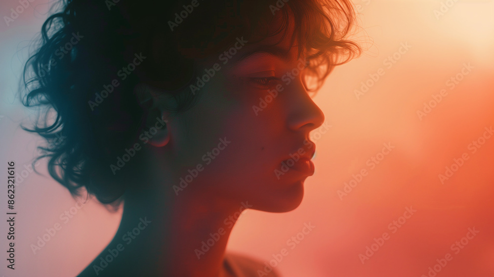 Profile of Woman in Colorful Ambient Light, Atmospheric Light, Peaceful Zen Moments, Searching Within Profile of Woman in Colorful Ambient Light, Atmospheric Light, Peaceful Zen Moments, Searching Within