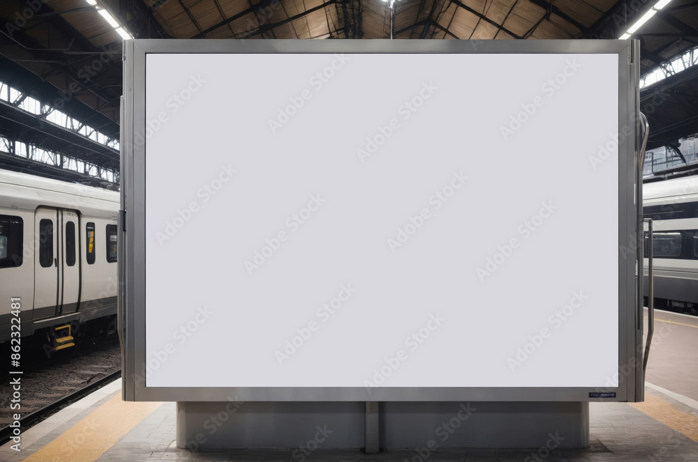 Fototapeta premium Large blank mockup billboard stands in train station offering opportunity for advertising