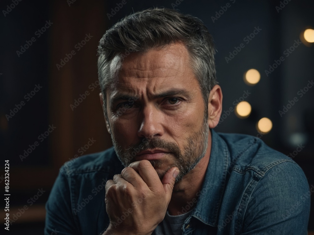adult handsome man looking serious, thoughtful and distrustful, with one arm crossed and hand on chin, weighting options. adult handsome man looking serious, thoughtful and distrustful, with one arm crossed and hand on chin, weighting options.