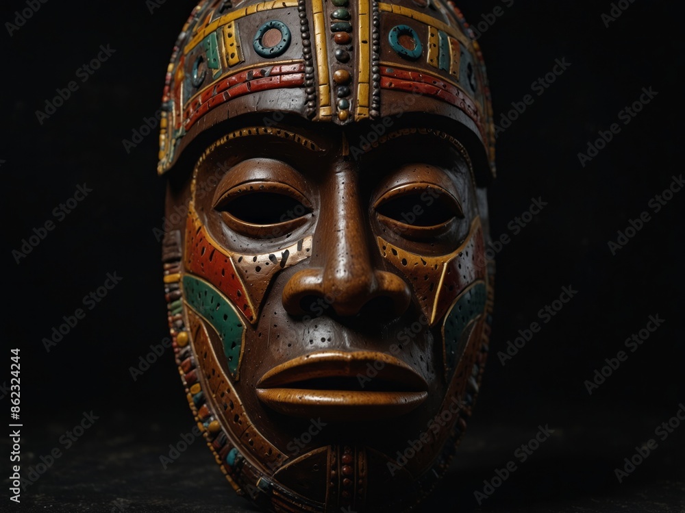 African mask from Gabon on a black background. African mask from Gabon on a black background.