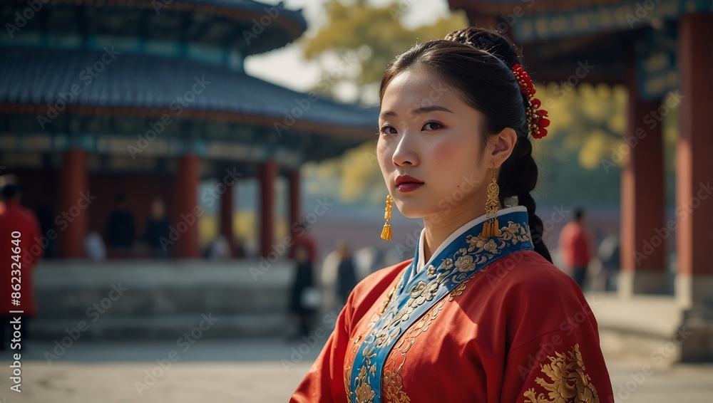 Asian young woman in old traditional Chinese dresses in the Temple of Heaven in Beijing, China Landscape and culture travel, or historical building and sightseeing concept. Asian young woman in old traditional Chinese dresses in the Temple of Heaven in Beijing, China Landscape and culture travel, or historical building and sightseeing concept.
