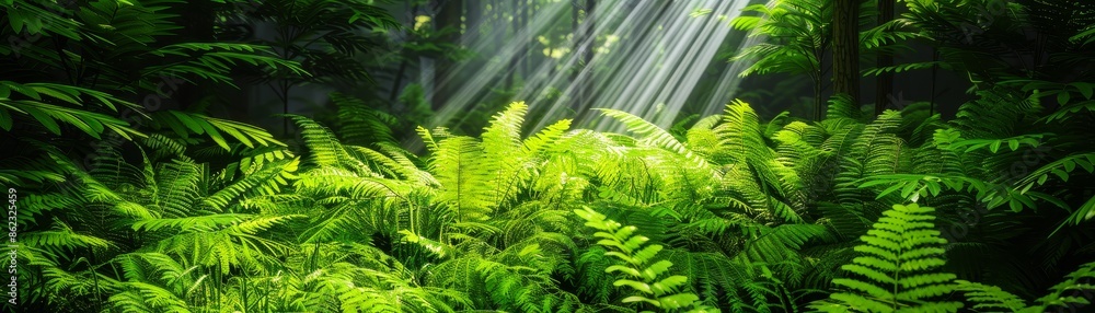 lush green ferns in sunlight, sunlight rays through tropical foliage, deep jungle setting, tropical green landscape, jungle fern and light rays. lush green ferns in sunlight, sunlight rays through tropical foliage, deep jungle setting, tropical green landscape, jungle fern and light rays.