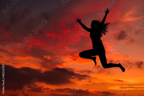 Wallpaper Mural Happy woman jumping and sunset silhouette Torontodigital.ca