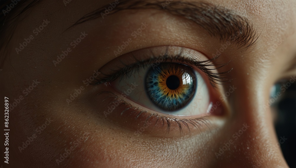 close up of female eye with laser beam hitting the iris. close up of female eye with laser beam hitting the iris.
