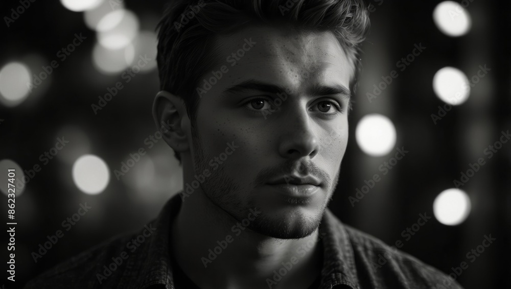 Handsome young man on dark background Black and white photo. Handsome young man on dark background Black and white photo.