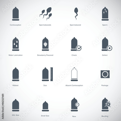 Condom icon set. Safe sex icon vector illustration	