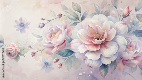 Minimalist blooming flower watercolor background beautifully scattered