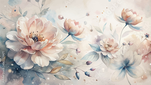 Minimalist blooming flower watercolor background beautifully scattered