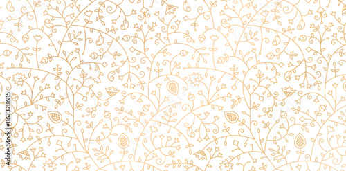 seamless pattern with flowers and leaves swirling golden colors isolated white backgrounds for Fashionable textile, book cover, Digital interfaces, prints design templates material, wedding invitation
