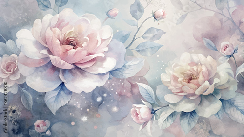 Minimalist blooming flower watercolor background beautifully scattered