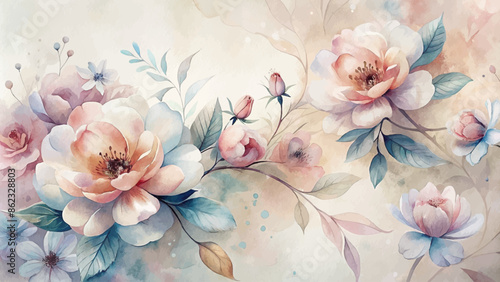 Minimalist blooming flower watercolor background beautifully scattered