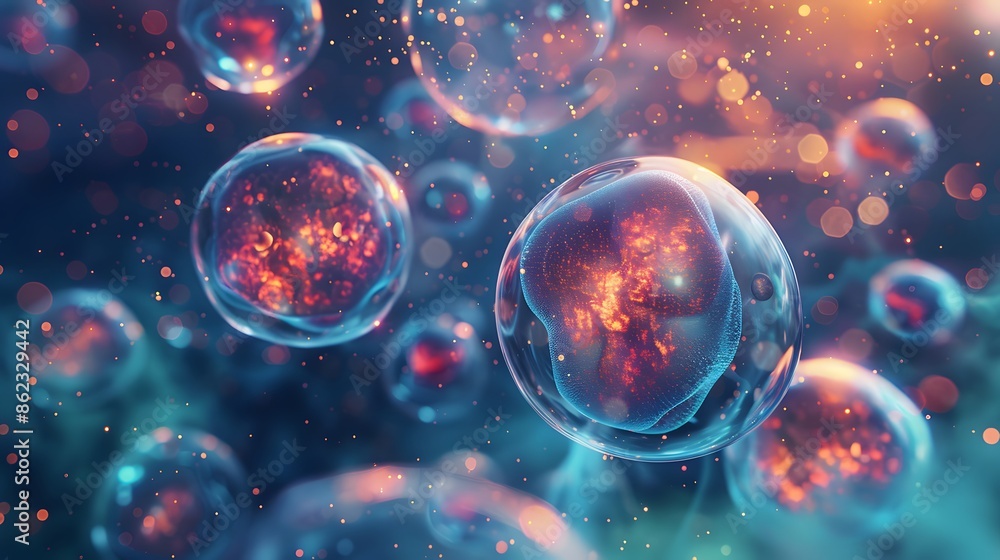 3d rendering of Human cell or Embryonic stem cell microscope background. 3d rendering of Human cell or Embryonic stem cell microscope background.
