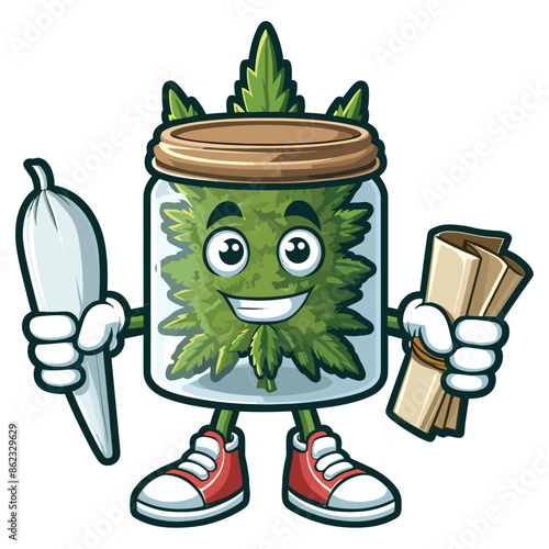 mascot cannabis leaves bring joints vector isolated on white background