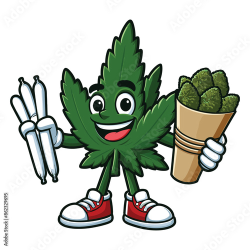 mascot cannabis leaves bring joints vector isolated on white background