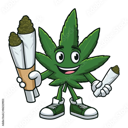 mascot cannabis leaves bring joints vector isolated on white background