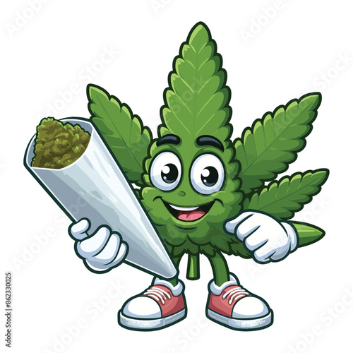 mascot cannabis leaves bring joints vector isolated on white background