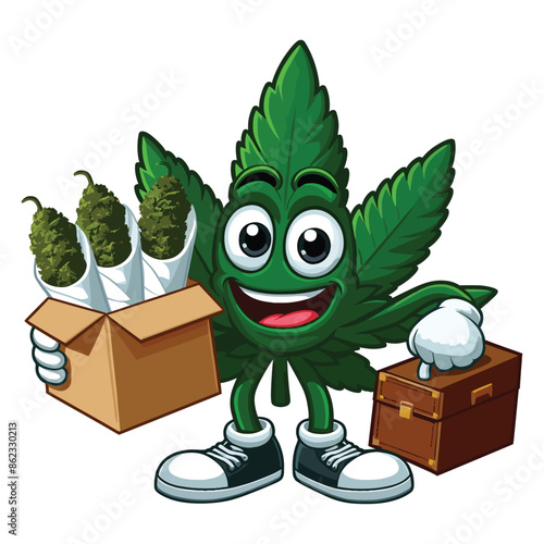 mascot cannabis leaves bring joints vector isolated on white background