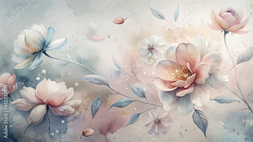 Minimalist blooming flower watercolor background beautifully scattered