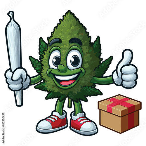 mascot cannabis leaves bring joints vector isolated on white background