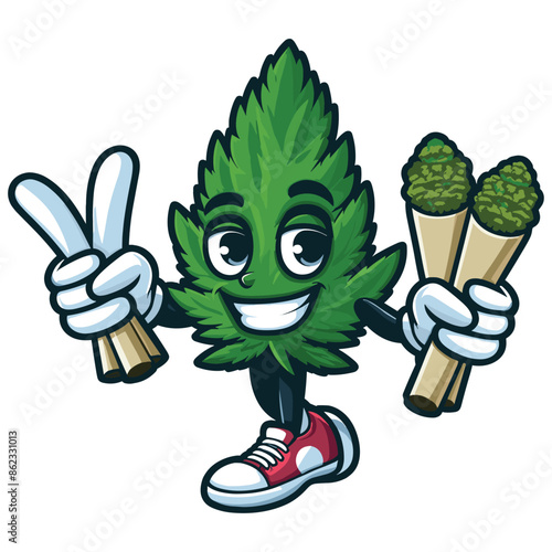 mascot cannabis leaves bring joints vector isolated on white background