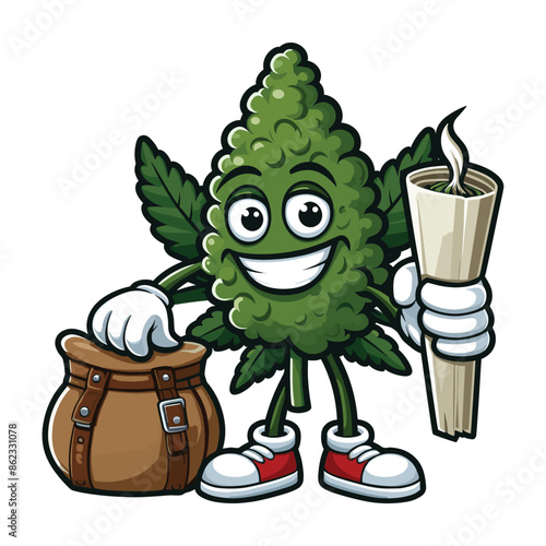 mascot cannabis leaves bring joints vector isolated on white background