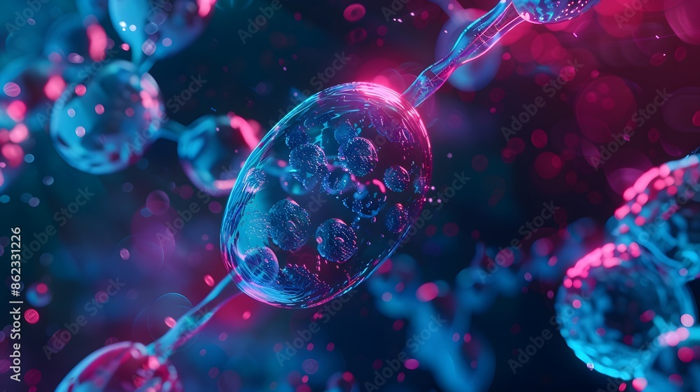 Naklejka premium 3d rendering of Human cell or Embryonic stem cell microscope background.