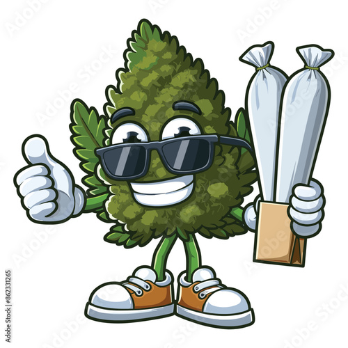 mascot cannabis leaves bring joints vector isolated on white background