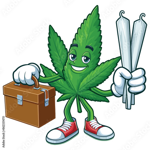 mascot cannabis leaves bring joints vector isolated on white background