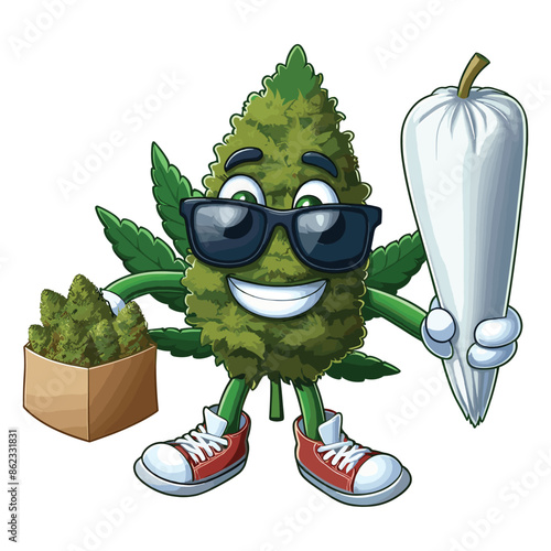 mascot cannabis leaves bring joints vector isolated on white background