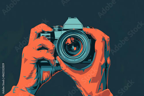Vintage camera in female hand on white background. Minimalistic still life. Concept art Aberrations