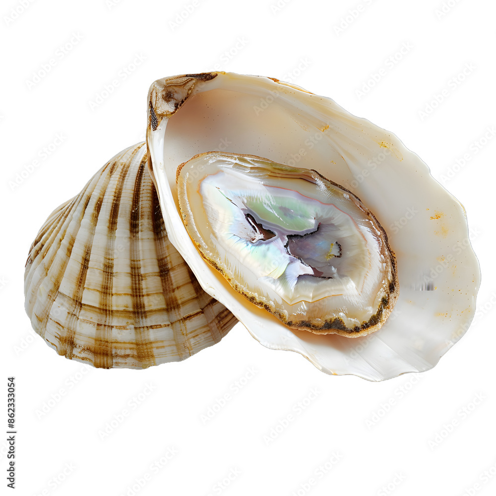 Naklejka premium [Transparent Background PNG]Open Scallop Shell with Agate Slice