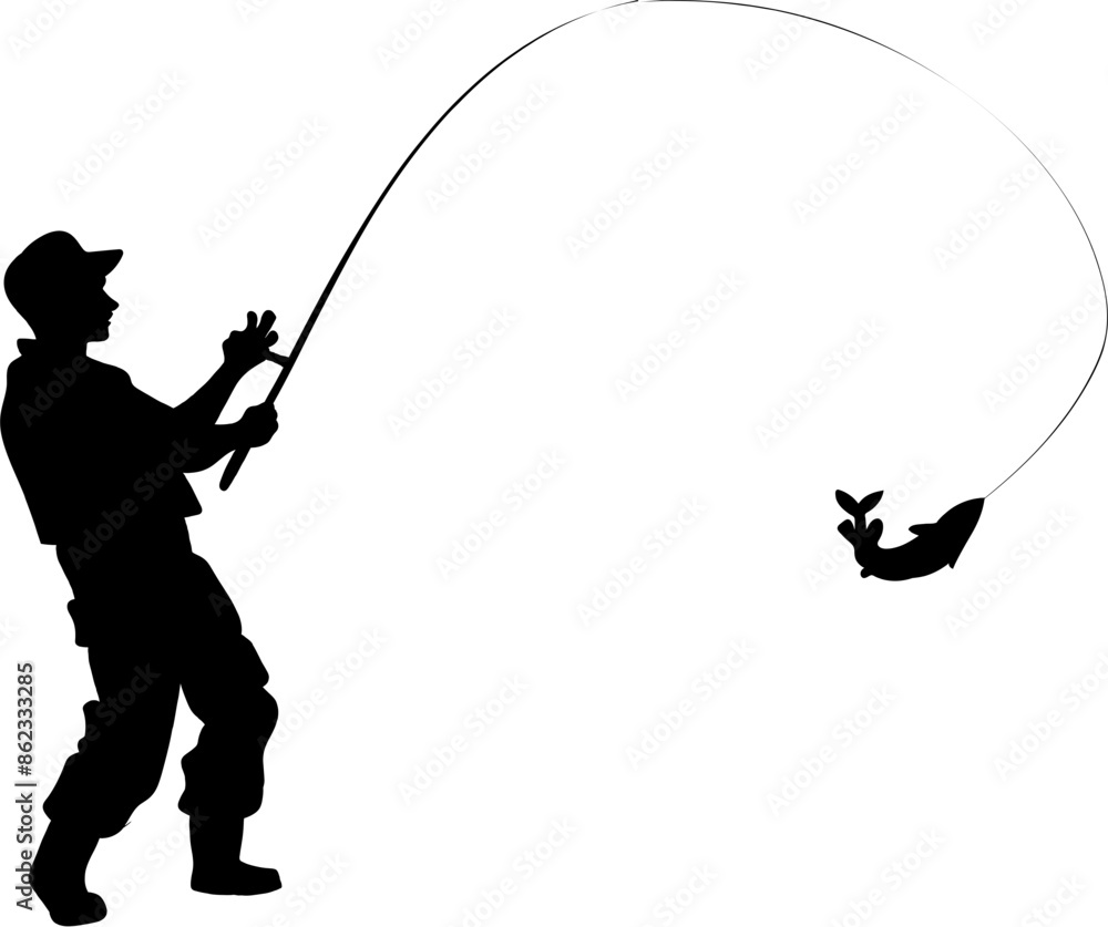 Obraz premium silhouette of a fisherman with fishing rod