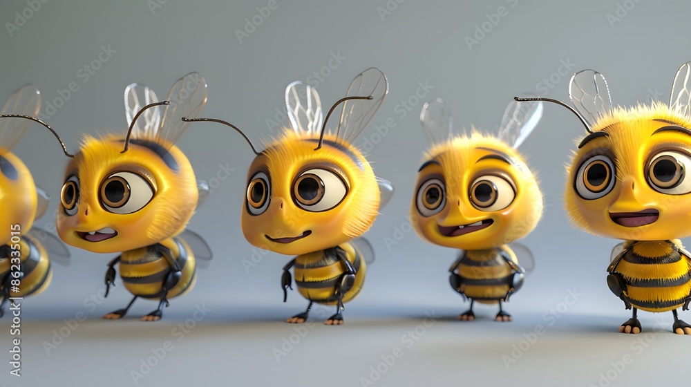 Bee, bumblebee. 3d cartoon vector icon set. Plasticine art illustration. Bee, bumblebee. 3d cartoon vector icon set. Plasticine art illustration.