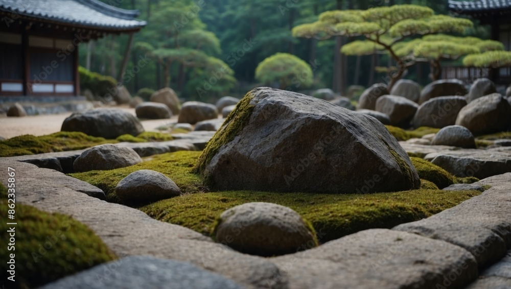 Fototapeta premium A traditional Buddhist rock garden in Koya-san Japan.