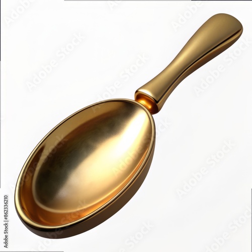 3D Render of a Gold Teaspoon, on isolated white background, Generative AI