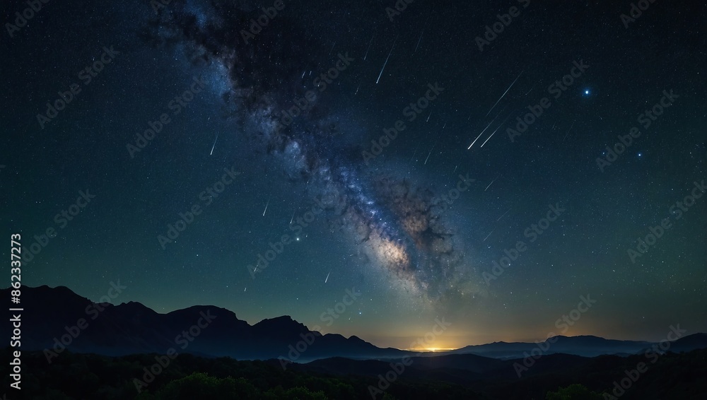 A stunning celestial night sky filled with shooting stars and galaxies, showcasing the beauty of nature. A stunning celestial night sky filled with shooting stars and galaxies, showcasing the beauty of nature.