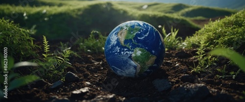 ecology concept with blue earth with copy space.